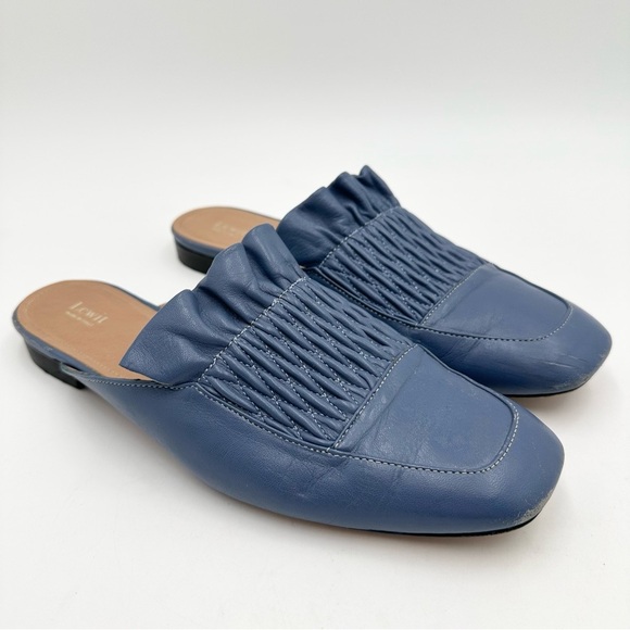 Lewit Serena ruffled blue leather loafer mule - Picture 1 of 9